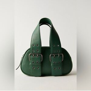 Free People Emerald Green Tote with Buckle Accents